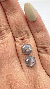 4.95cttw | Salt & Pepper Hexagon Shape Rose Cut Diamond Matched Pair - Modern Rustic Diamond