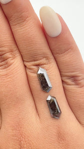 2.99cttw | Rustic  Hexagon Shape Rose Cut Diamond Matched Pair - Modern Rustic Diamond