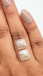 5.63cttw | Salt & Pepper Cushion Shape Rose Cut Diamond Matched Pair - Modern Rustic Diamond