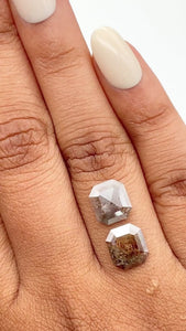 2.56cttw | Rustic  Emerald Shape Rose Cut Diamond Matched Pair - Modern Rustic Diamond