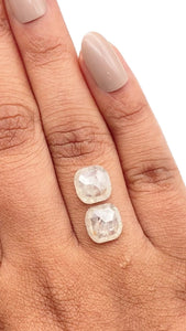4.98cttw | Salt & Pepper Cushion Shape Rose Cut Diamond Matched Pair - Modern Rustic Diamond