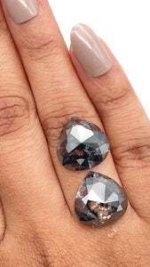 17.06cttw | Salt & Pepper Pear Shape Rose Cut Diamond Matched Pair - Modern Rustic Diamond
