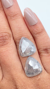 16.42cttw | Salt & Pepper Pear Shape Rose Cut Diamond Matched Pair - Modern Rustic Diamond