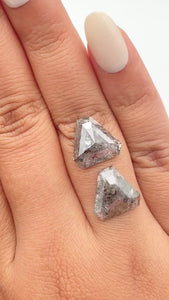 10.29cttw | Rustic Shield Shape Rose Cut Diamond Matched Pair - Modern Rustic Diamond