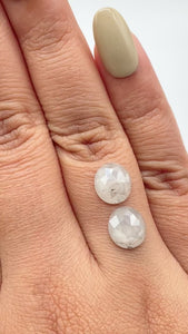 4.96cttw | Salt & Pepper Oval Shape Rose Cut Diamond Matched Pair - Modern Rustic Diamond