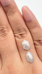3.35cttw | Rustic  Hexagon Shape Rose Cut Diamond Matched Pair - Modern Rustic Diamond