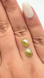 2.66cttw | Rustic  Hexagon Shape Rose Cut Diamond Matched Pair - Modern Rustic Diamond