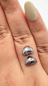 3.62cttw | Salt & Pepper Pear Shape Rose Cut Diamond Matched Pair - Modern Rustic Diamond