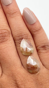8.69cttw | Salt & Pepper Pear Shape Rose Cut Diamond Matched Pair - Modern Rustic Diamond