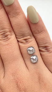 2.86cttw | Salt & Pepper Cushion Shape Rose Cut Diamond Matched Pair - Modern Rustic Diamond