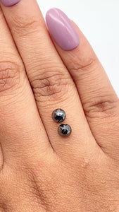 1.47cttw | Black Round Shape Rose Cut Diamond Matched Pair - Modern Rustic Diamond
