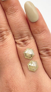 2.94cttw | Salt & Pepper Hexagon Shape Rose Cut Diamond Matched Pair - Modern Rustic Diamond
