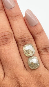 8.77cttw | Salt & Pepper Cushion Shape Rose Cut Diamond Matched Pair - Modern Rustic Diamond