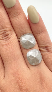 14.22cttw | Salt & Pepper Cushion Shape Rose Cut Diamond Matched Pair - Modern Rustic Diamond