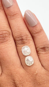 3.64cttw | Salt & Pepper Cushion Shape Rose Cut Diamond Matched Pair - Modern Rustic Diamond