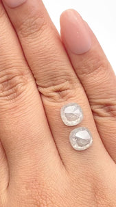 5.07cttw | Rustic Cushion Shape Rose Cut Diamond Matched Pair - Modern Rustic Diamond