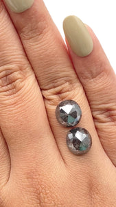 8.03cttw | Salt & Pepper Oval Shape Rose Cut Diamond Matched Pair - Modern Rustic Diamond