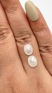 3.32cttw | Salt & Pepper Oval Shape Rose Cut Diamond Matched Pair - Modern Rustic Diamond