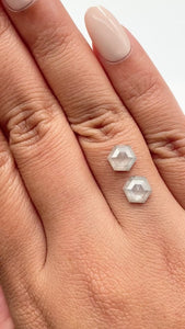 2.40cttw | Salt & Pepper Hexagon Shape Rose Cut Diamond Matched Pair - Modern Rustic Diamond