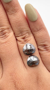5.60cttw | Salt & Pepper Pear Shape Rose Cut Diamond Matched Pair - Modern Rustic Diamond