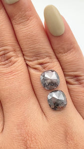 5.52cttw | Salt & Pepper Cushion Shape Rose Cut Diamond Matched Pair - Modern Rustic Diamond