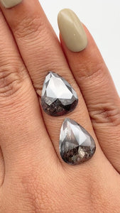 9.27cttw | Salt & Pepper Pear Shape Rose Cut Diamond Matched Pair - Modern Rustic Diamond