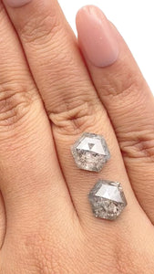 7.19cttw | Rustic Hexagon Shape Rose Cut Diamond Matched Pair - Modern Rustic Diamond