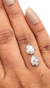 3.23cttw | Salt & Pepper Pear Shape Rose Cut Diamond Matched Pair - Modern Rustic Diamond