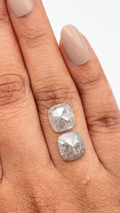 5.07cttw | Salt & Pepper Cushion Shape Rose Cut Diamond Matched Pair - Modern Rustic Diamond