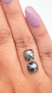 5.08cttw | Black Cushion Shape Rose Cut Diamond Matched Pair - Modern Rustic Diamond