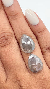 11.96cttw | Rustic Pear Shape Rose Cut Diamond Matched Pair - Modern Rustic Diamond