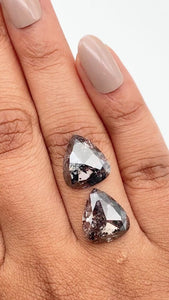 9.46cttw | Salt & Pepper Pear Shape Rose Cut Diamond Matched Pair - Modern Rustic Diamond