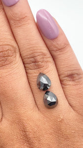 4.10cttw | Black Pear Shape Rose Cut Diamond Matched Pair - Modern Rustic Diamond