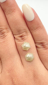 3.33cttw | Rustic  Hexagon Shape Rose Cut Diamond Matched Pair - Modern Rustic Diamond