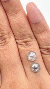 2.81cttw | Rustic Hexagon Shape Rose Cut Diamond Matched Pair - Modern Rustic Diamond