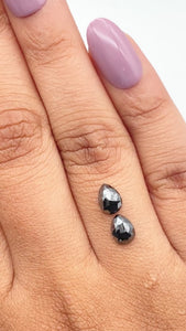1.34cttw | Black Pear Shape Rose Cut Diamond Matched Pair - Modern Rustic Diamond