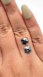 2.72cttw | Salt & Pepper Hexagon Shape Rose Cut Diamond Matched Pair - Modern Rustic Diamond