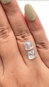 4.02cttw | Salt & Pepper Cushion Shape Rose Cut Diamond Matched Pair - Modern Rustic Diamond