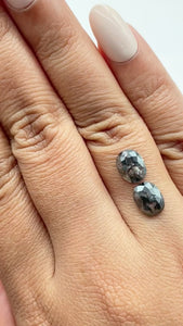 2.75cttw | Salt & Pepper Oval Shape Rose Cut Diamond Matched Pair - Modern Rustic Diamond