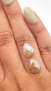5.92cttw | Salt & Pepper Pear Shape Rose Cut Diamond Matched Pair - Modern Rustic Diamond