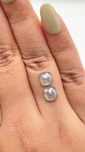 3.44cttw | Salt & Pepper Cushion Shape Rose Cut Diamond Matched Pair - Modern Rustic Diamond