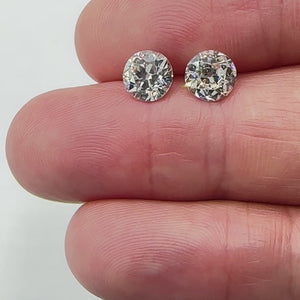 2.56cttw | H-J VVS-VS Round Shape Vintage Old European Cut Diamond Matched Pair - Modern Rustic Diamond