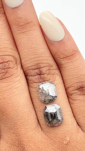 4.43cttw | Rustic Emerald Shape Rose Cut Diamond Matched Pair - Modern Rustic Diamond