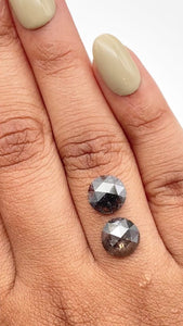 3.88cttw | Salt & Pepper Round Shape Rose Cut Diamond Matched Pair - Modern Rustic Diamond