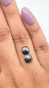 2.41cttw | Black Cushion Shape Rose Cut Diamond Matched Pair - Modern Rustic Diamond