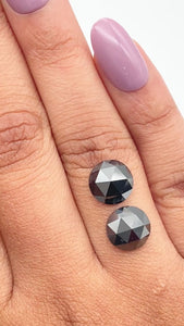 4.96cttw | Black Round Shape Rose Cut Diamond Matched Pair - Modern Rustic Diamond