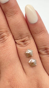 2.01cttw | Rustic  Shield Shape Rose Cut Diamond Matched Pair - Modern Rustic Diamond