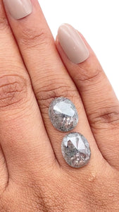 7.20cttw | Salt & Pepper Cushion Shape Rose Cut Diamond Matched Pair - Modern Rustic Diamond