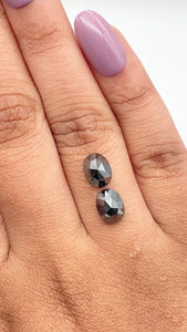 3.09cttw | Black Oval Shape Rose Cut Diamond Matched Pair - Modern Rustic Diamond