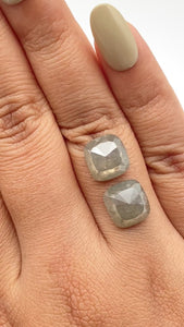 10.27cttw | Salt & Pepper Cushion Shape Rose Cut Diamond Matched Pair - Modern Rustic Diamond
